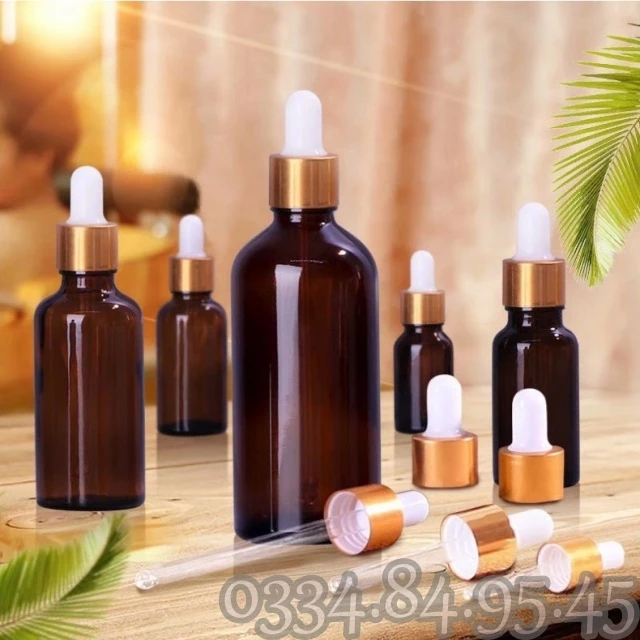 Chai thủy tinh thân NÂU nắp bóp VÀNG 5ml 10ml 15ml 20ml 30ml 50ml 100ml - Lọ đựng serum, chiết tinh dầu, du lịch.