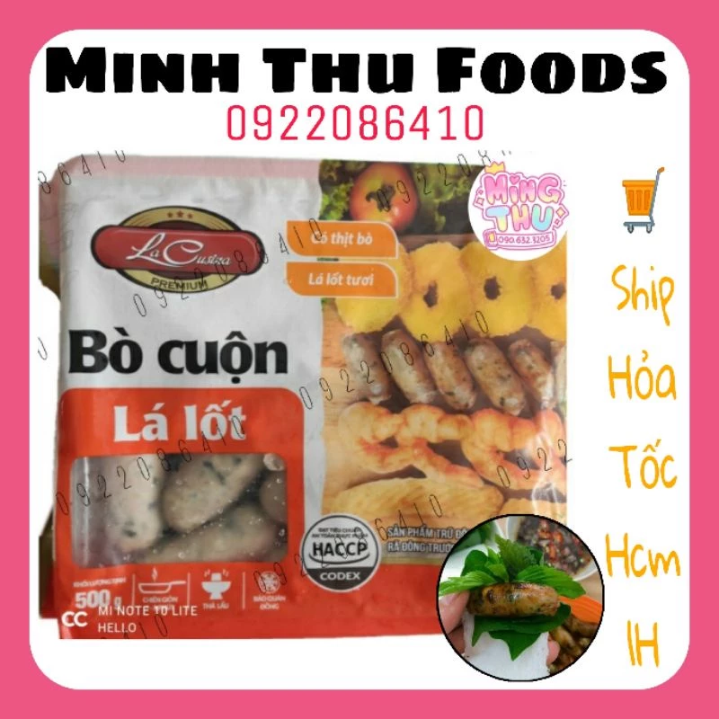 Chả bò lá lốt / Bò cuộn lá lốt 500g Lacusina LCFOODS