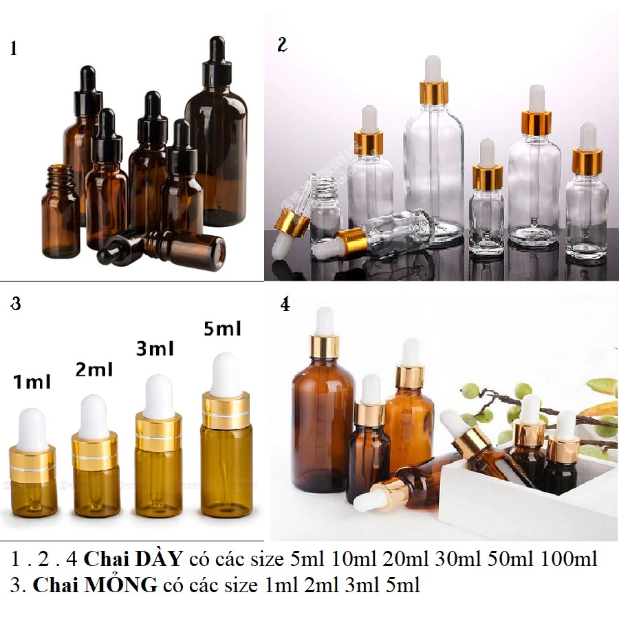 Chai thủy tinh 1ML 30ML 5ml 10ml 15ML 20ml 30ml 50ml 100ml nắp bóp