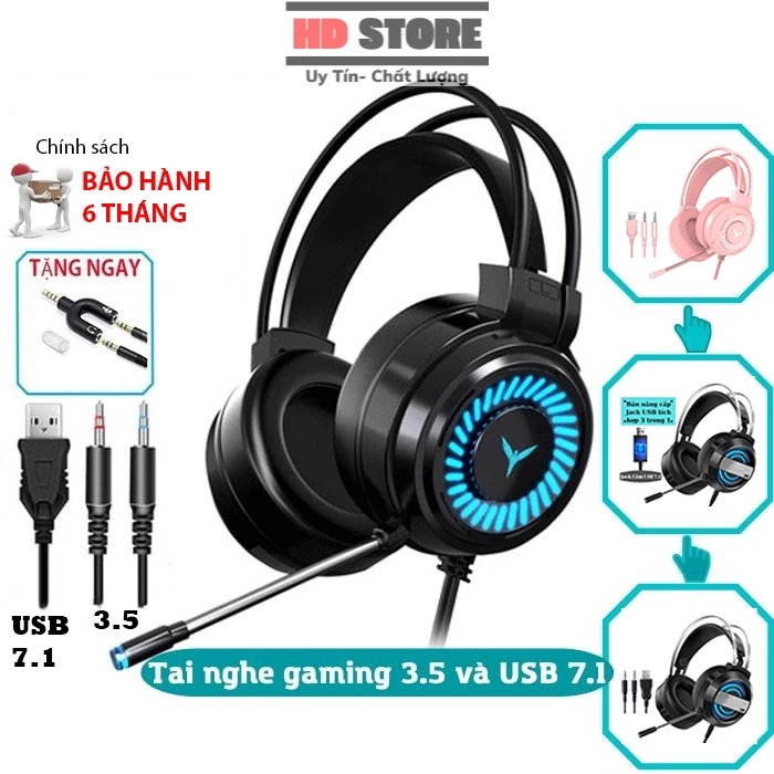 Tai nghe gaming chụp tai,Tai nghe chụp tai có dây có mic mẫu đèn LED Rgb cho máy tính,laptop điện thoại (BH 12 tháng)