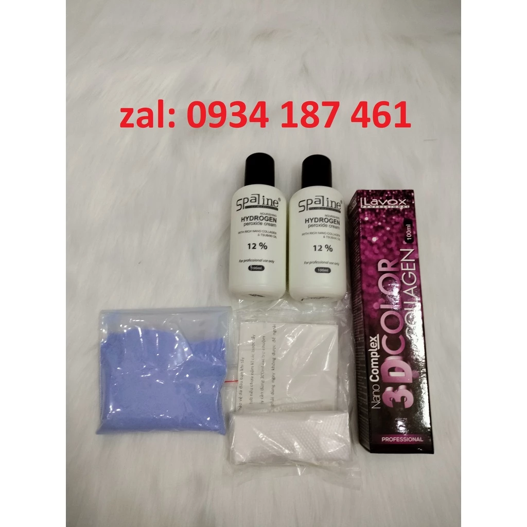 Combo màu nhuộm Lavox+2oxy 100ml+bao tay+bột tẩy tóc và hướng dẫn sử dụng