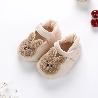 Dép tập đi cho bé 0-18 tháng tuổi chống trơn trượt đính gấu thỏ cho bé trai bé gái cotton hữu cơ tự nhiên hàng siêu xinh