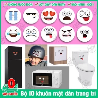 Bộ 10 hình dán sticker decal KHUÔN MẶT ngộ nghỉnh dễ thương trang trí nhà cửa thiết bị tủ lạnh toilet lò vi sóng nón