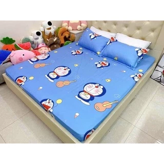 (Siêu giảm giá) Bộ ga gối poly cotton loại đẹp mẫu Doraemon Đàn, drap giường bo chun bọc nệm (1 ga + 2 vỏ áo gối) giá rẻ