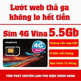 Sim Vina D500 Trọn Gói 1 Năm Sim 4G VinaPhone KM 5.5G/tháng 63gb/năm - ko cần nạp thẻ