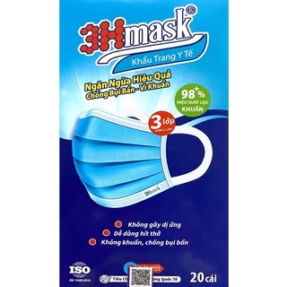 Khẩu trang y tế 3 lớp 3hmask Vĩnh Tiến, quai vải, không đau tai, siêu kháng khuẩn 98+%, lọc bụi mịn