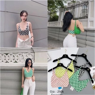 Áo 2 dây caro form croptop xẻ cổ tim màu hot năm 2022 alohashop91