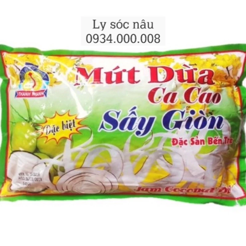 Mứt dừa vị cacao sấy giòn Thanh Thanh Gói 500g - Ly Sóc Nâu