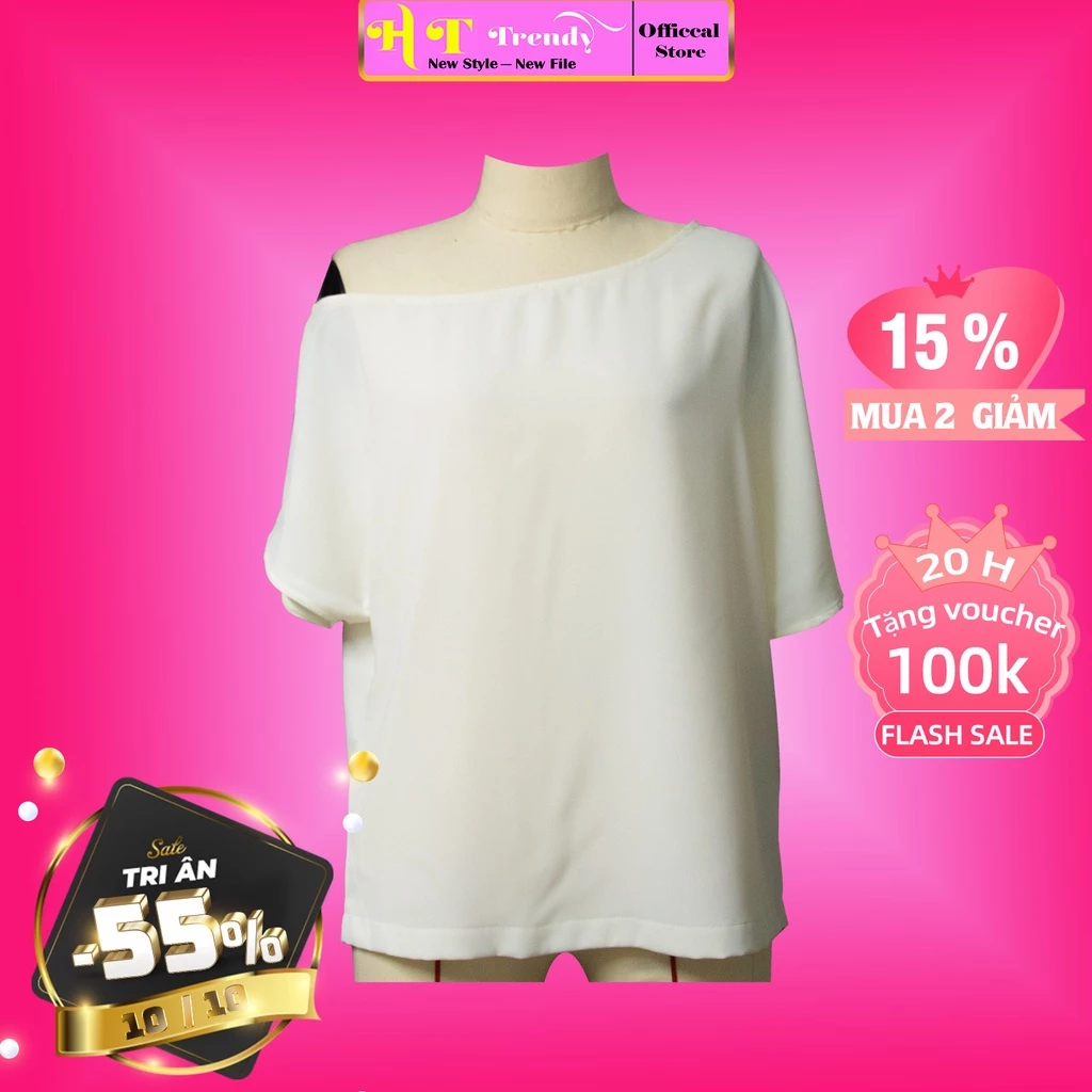 Áo nữ trễ vai cao cấp áo sơ mi công sở ngắn tay trẻ trung nữ tính thời trang thiết kế HT TRENDY