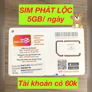 Sim 4G VNMB data 5GB/ngày [Miễn phí 1 tháng] tài khoản 60K