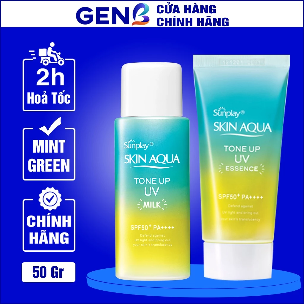 Kem Chống Nắng Da Dầu Mụn/ Hỗn Hợp Skin Aqua Tone Up Milk XANH - Kcn Sunplay Skin Aqua Cho Da Mặt Body Toàn Thân GENB