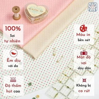 Vải cotton 100% tự nhiên🍒Modafabrics🍒khổ vải 110cm - chấm bi bé - vải đẹp handmade, quilt,quần áo