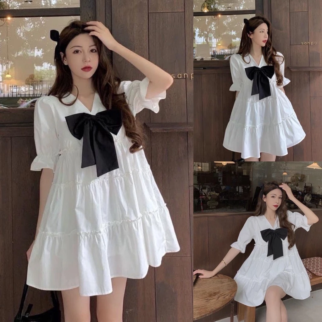 Đầm váy nữ babydoll phối nơ xinh xắn, cute dành cho các công chúa diện đi dạo phố, đi chơi