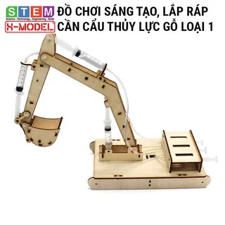 Đồ chơi trẻ em DIY Giáo dục sáng tạo STEM Cần cẩu thủy lực bằng gỗ X-MODEL cho bé