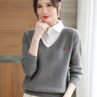 Áo Sweater Giả Hai Lớp Thời Trang Thu Đông 2022 Cho Nữ