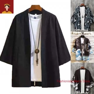 [Hàng Có Sẵn] Áo Sơ Mi Kimono Nhật Bản lelaki Màu  Tối Phong Cách Samurai Haori Cho Nam
