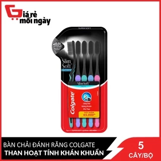 Bộ 5 Bàn chải đánh răng Colgate than hoạt tính kháng khuẩn SlimSoft Charcoal mềm mảnh