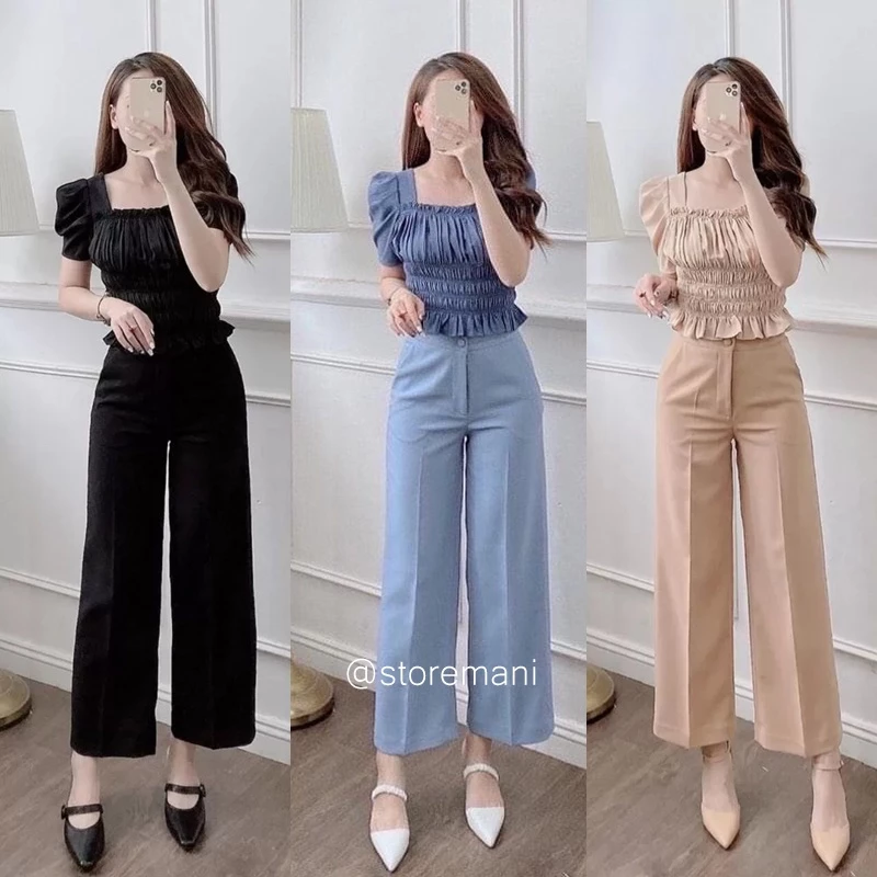 Quần tây ống rộng nữ khoá trước kiểu dáng quần culottes nữ cúc bọc chất tuyết mưa nhiều màu mặc đi làm học cực xinh