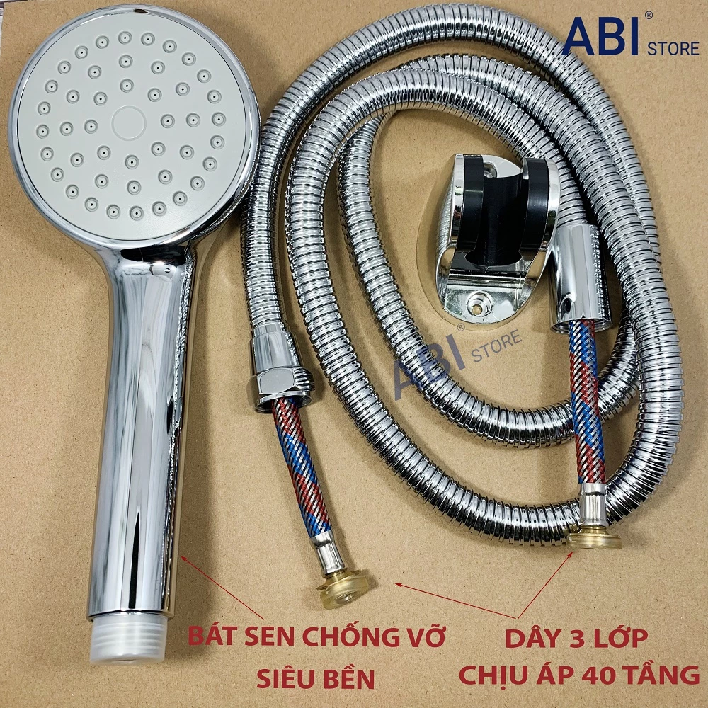 Bộ dây bát sen chống vỡ ( dây inox, ốc đồng, chống xoắn, dây rút lõi 3 lớp chịu áp 40 tầng )