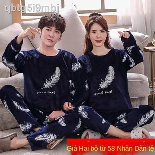 ◕ ( Sẵn)Bộ đồ ngủ cặp đôi lông cừu san hô mùa đông dài tay nữ sinh viên hoạt hình dễ thương Hàn Quốc vải nỉ dày phù hợp