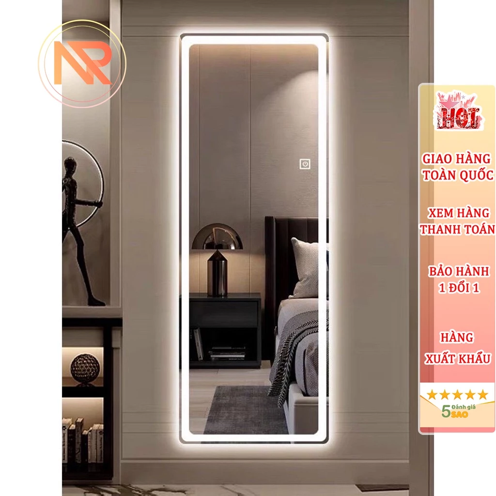 Gương Toàn Thân Hình Chữ Nhật Hình Vòm,Treo Tường Led Cảm Ứng 40x110cm Cao Cấp Có Chân Tựa Full Phụ Kiện