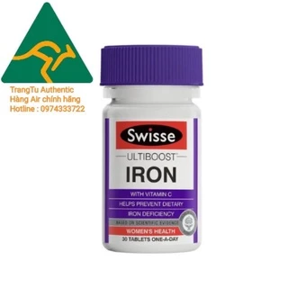 Sắt Swisse Ultiboost Iron với vitamin C, tảo xoắn 30 viên - Bổ sung sắt hữu cơ