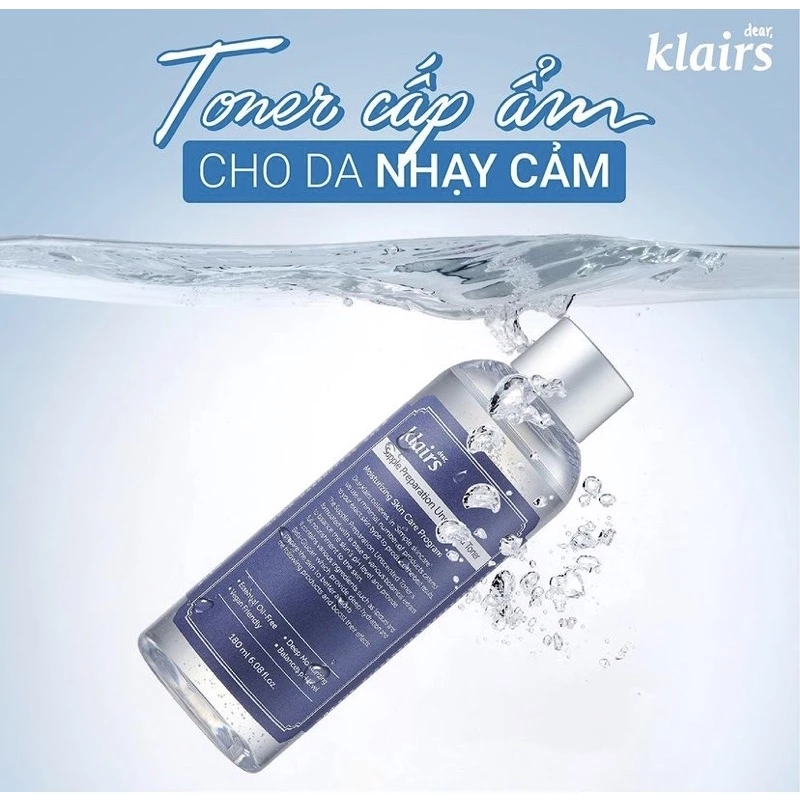 Nước Hoa Hồng Cấp Ẩm Không Mùi Dành Cho Da Nhạy Cảm Klairs Supple Preparation Unscented Toner 180ml