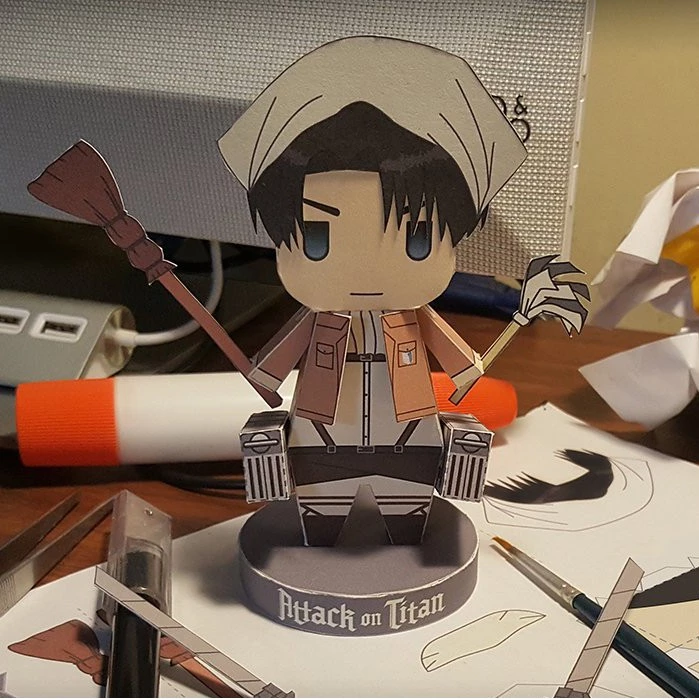 Mô hình giấy in hình ATTACK ON TITAN LEVI EREN Đại Chiến Titan papercraft anime chibi trưng bày