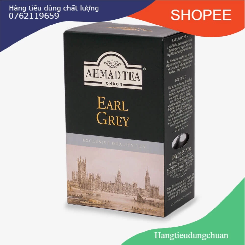 Trà đen Bá Tước hộp giấy 100g - Ahmad Earl Grey Tea 100g (trà lá pha ấm – 100g trà/hộp)