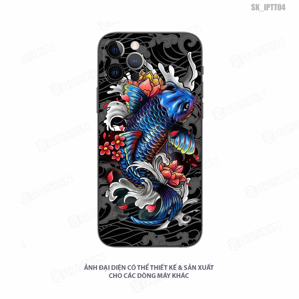 Miếng dán iphone full lưng viền Cá Chép | SKIPTT04 | Skin iphone 7 - 12 Pro Max, khuôn cắt sẵn dễ dán tại nhà