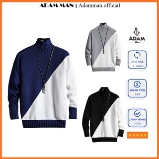 Áo len nam cổ 3P vạt chéo phối màu phong cách Hàn Quốc, vải len dệt dày dặn - ADAM MAN