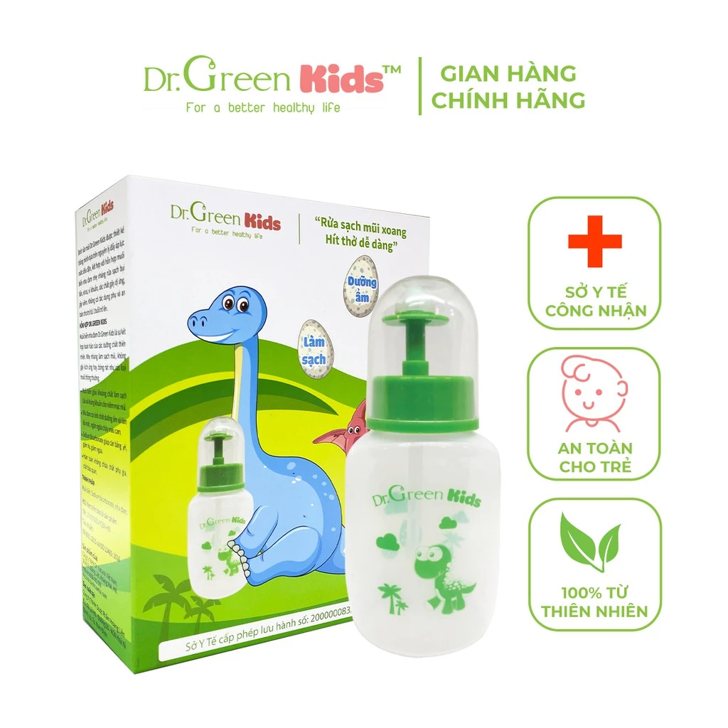 Bình rửa mũi cho trẻ em Dr.Green Kids | 30 gói muối biển | Đầu rửa silicon | viêm mũi | viêm xoang