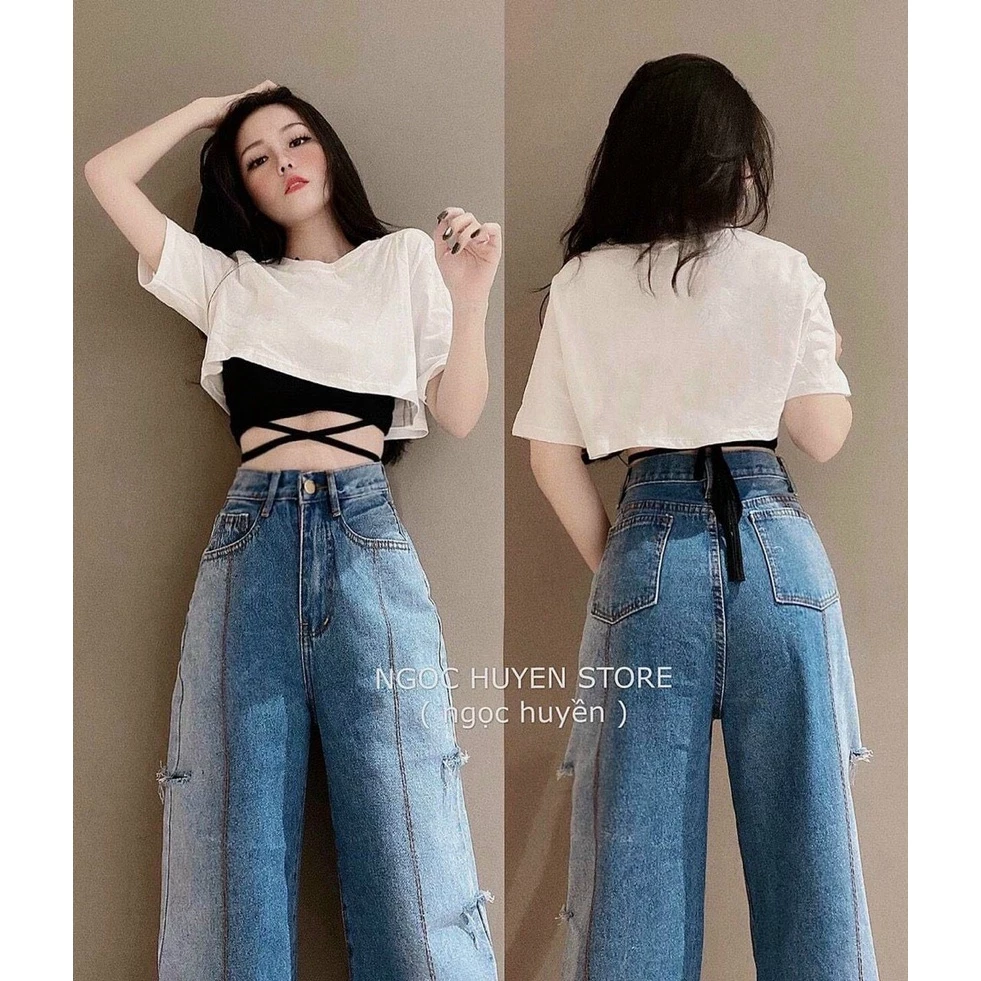 Sét áo croptop trơn phối áo 2 dây quấn eo cực xinh , chất thun coton mềm mịn