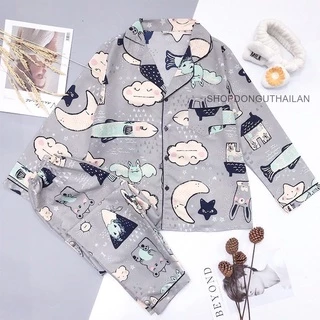 Đồ bộ pijama tay dài quần dài Kate mềm freesize<60kg