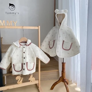 Áo Choàng Áo Khoác Tai Gấu Xô Muslin Chần Bông Mùa Đông Cho Bé Trai Bé Gái Hàng Thiết Kế TOMMY HOUSE