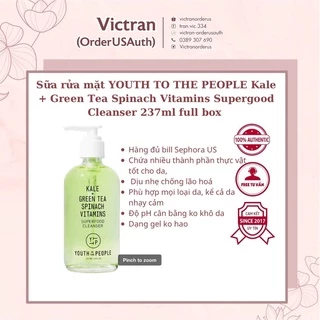 Sữa rửa mặt YOUTH TO THE PEOPLE KALE + GREEN TEA SPINACH SUPERFOOD ANTIOXIDANT CLEANSER chống lão hóa 250ml full box