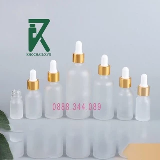 Chai thuỷ tinh tinh dầu serum mờ khoen vàng bóp trắng ống thuỷ tinh 5ml,10ml,15ml,20ml,30ml,50ml,100ml