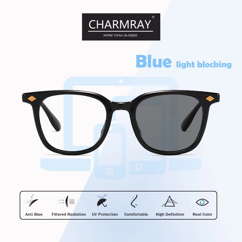 Mắt kính CHARMRAY gọng nhựa hình vuông chống bức xạ phong cách cổ điển thời trang