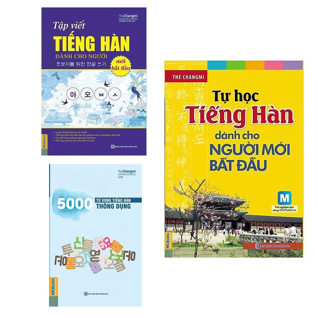 Sách - Tự Học Tiếng Hàn Dành Cho Người Mới Bắt Đầu+ 5000 Từ Vựng Tiếng Hàn Thông Dụng + Tập viết chữ hán cho người mới