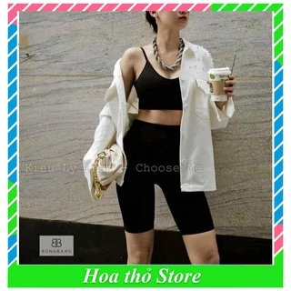 (BIGSIZE 35-100KG ) Quần legging lửng vải thun cao cấp biker nữ đùi ngố dáng ôm bó lưng thun tập gym yoga bigsize