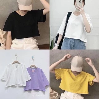 Áo thun croptop rộng cổ tim cổ tròn Ulzzang Kyubi [Nhiều Mẫu] - Áo phông croptop form rộng Kyubi AT22