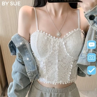 Áo 2 dây bra dáng croptop phối viền bèo tiểu thư, chất đẹp có mút nâng ngực BY SUE AB19