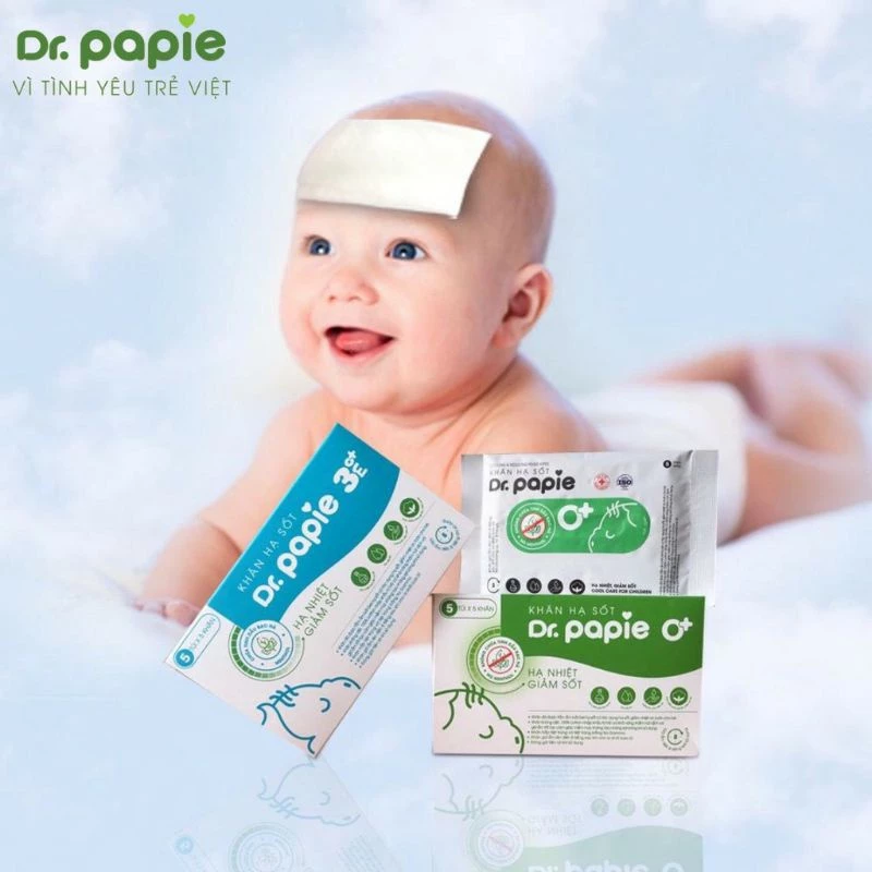 Khăn lau hạ sốt Dr Papie cho bé từ 0m đến 3m hộp 25 miếng