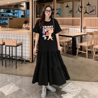 [Plus Size] (40-150kg) Đầm Midi Nữ Tay Ngắn Dáng Rộng Cỡ Lớn