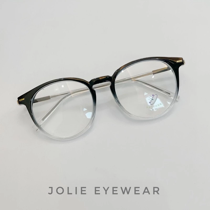 Kính không độ,Gọng kính mắt phối kim loại ombre xinh xắn form tròn Jolie Eyewear 19088 chống ánh sáng xanh, UV400
