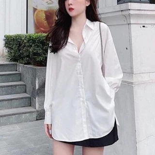 [HÀNG MỸ] Áo sơ mi FOREVER21 cotton lụa tay dài trắng form rộng vạt bầu cách điệu