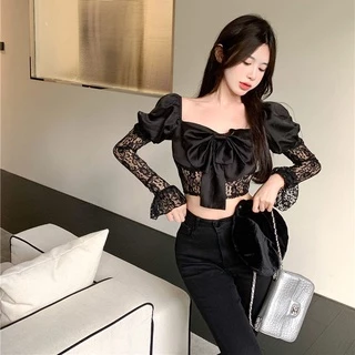 Áo Croptop Phối Ren Thời Trang Xuân Hè Quyến Rũ Cho Nữ