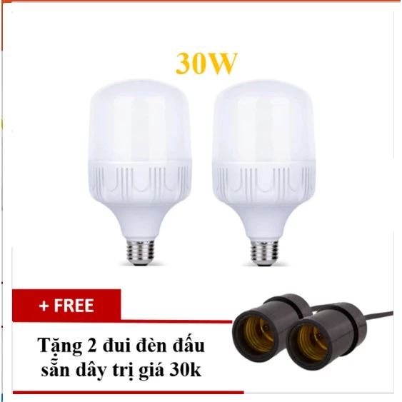 [Tặng 2 Đuôi Treo Kín Nước Đen] Combo 2 Bóng Đèn Led 30W TAT Cao Cấp Khải Ân, Siêu Sáng, Tiết Kiệm Điện