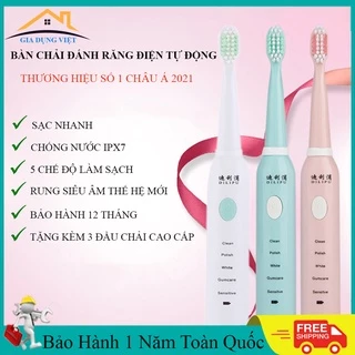 Bàn chải đánh răng điện sonic cao cấp ,5 chế độ làm sạch chăm sóc răng miệng rung siêu âm thế hệ mới .Bảo hành 12 tháng