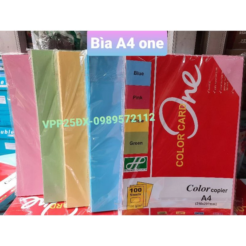 100 tờ Bìa màu A4 one định lượng 160gsm.